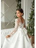 Ivory Lace Satin Flower Girl Dress With Sweep Train